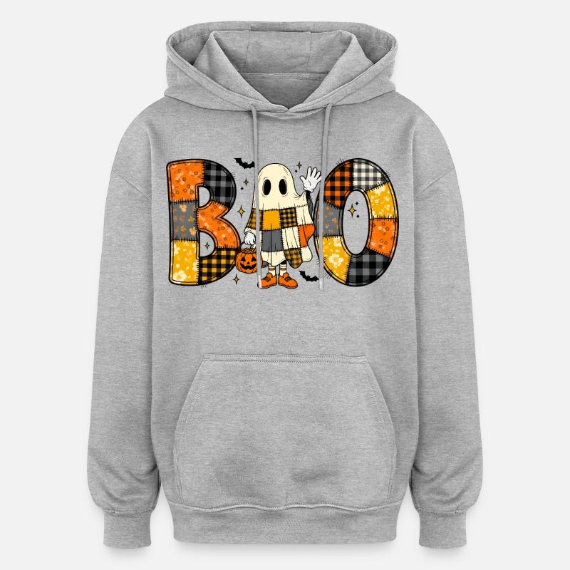 Fantôme Halloween Patchwork Boo - Sweat à capuche oversize unisexe - gris chiné