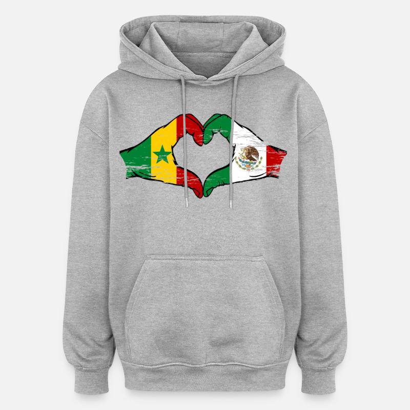 Sénégal Mexique Drapeau Coeur Utilisé - Sweat à capuche oversize unisexe - gris chiné