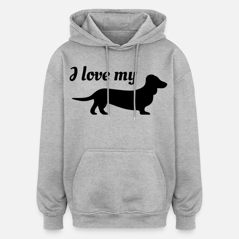 J’adore mon teckel - Sweat à capuche oversize unisexe - gris chiné