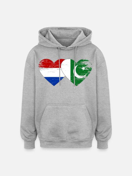 Holland Pakistan Flagge Herz - Oversized Unisex Hoodie - Grau meliert