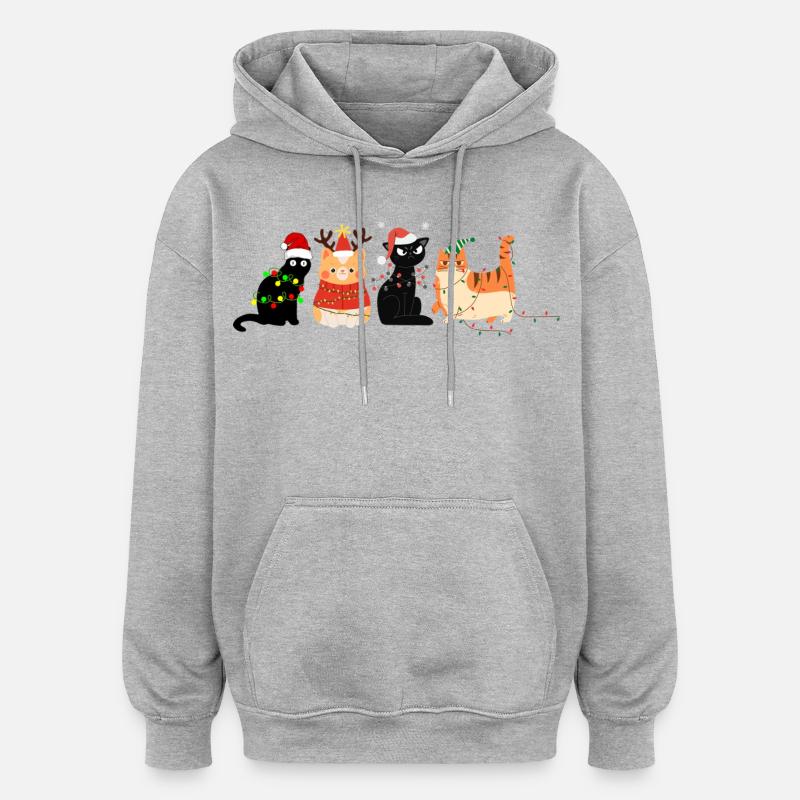 Chat à Noël - Sweat à capuche oversize unisexe - gris chiné