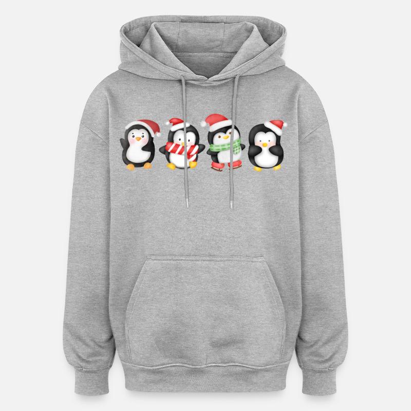 Drôle de pinguin Noël - Sweat à capuche oversize unisexe - gris chiné