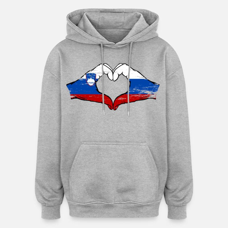 Slovénie Russie Drapeau Coeur - Sweat à capuche oversize unisexe - gris chiné