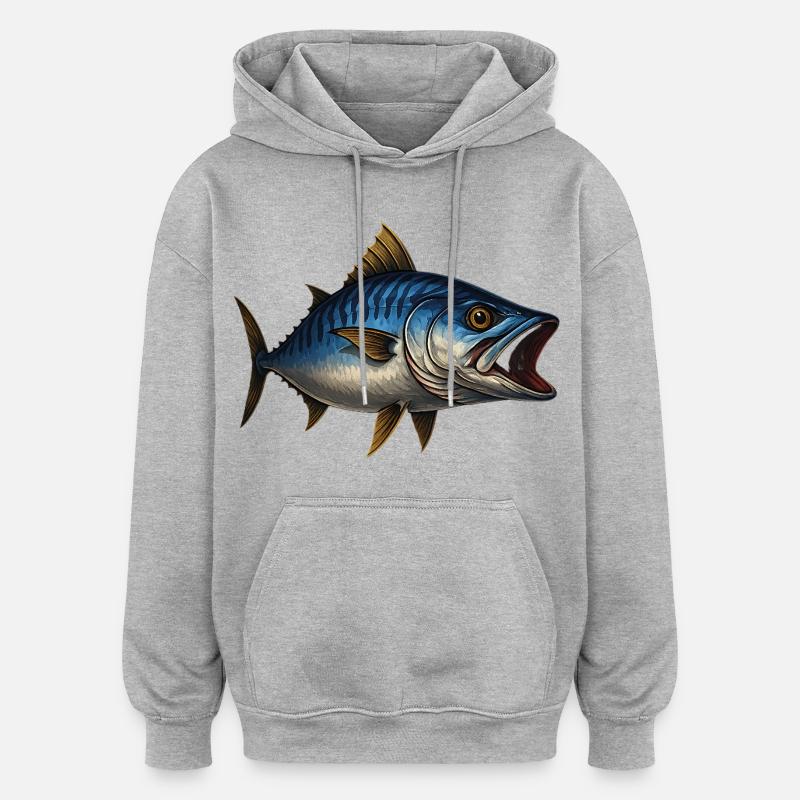 Illustration dynamique de thon rouge - Sweat à capuche oversize unisexe - gris chiné