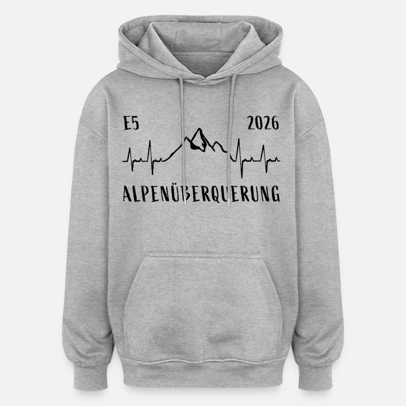 Traversée des Alpes E5 2026 - Sweat à capuche oversize unisexe - gris chiné