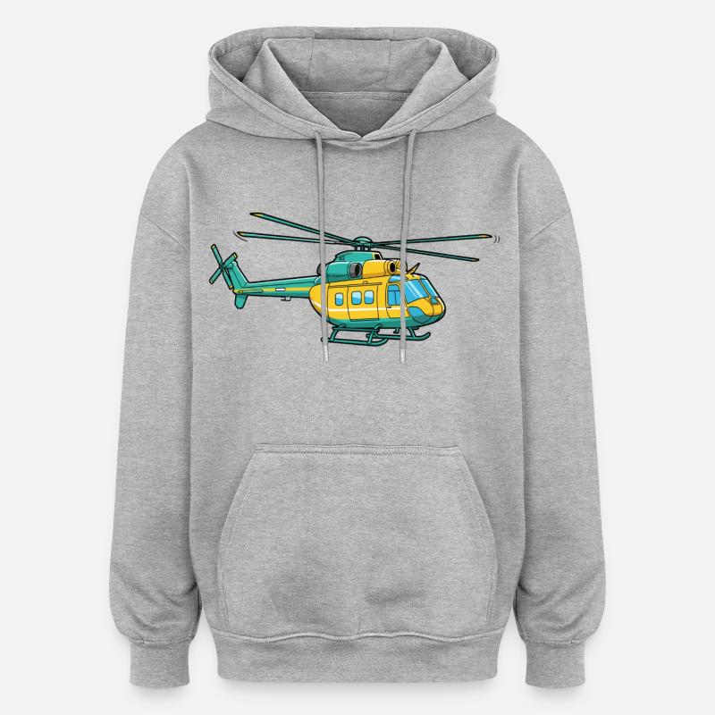 Hélicoptère - Sweat à capuche oversize unisexe - gris chiné