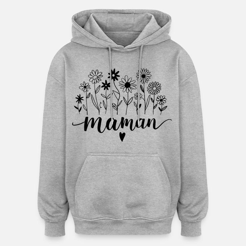 Maman avec Fleurs - Sweat à capuche oversize unisexe - gris chiné
