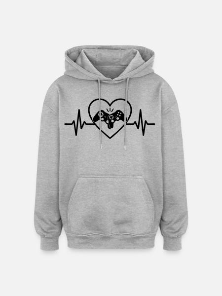 Controller Herz Gamer Liebe Videospiele - Oversized Unisex Hoodie - Grau meliert
