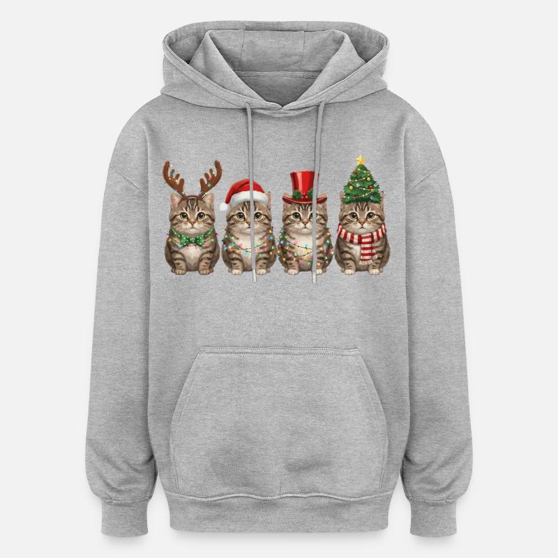 Getigerte Katze Weihnachtsmann Weihnachten  - Oversized Unisex Hoodie - Grau meliert