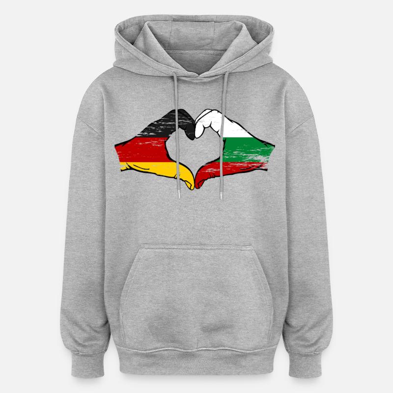 Cœur du drapeau Allemagne Bulgarie - Sweat à capuche oversize unisexe - gris chiné