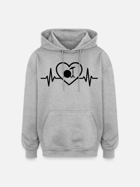 Heart Drums Bass Drum Cymbals - Oversized Unisex Hoodie - heather grey