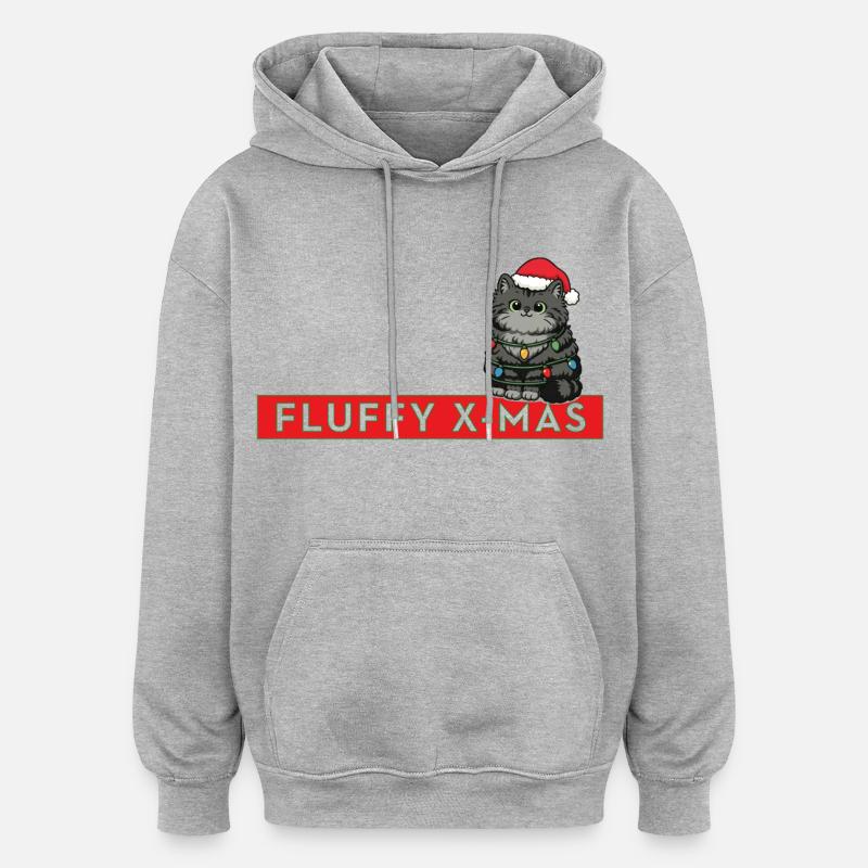 Noël duveteux – Noël chat mignon - Sweat à capuche oversize unisexe - gris chiné
