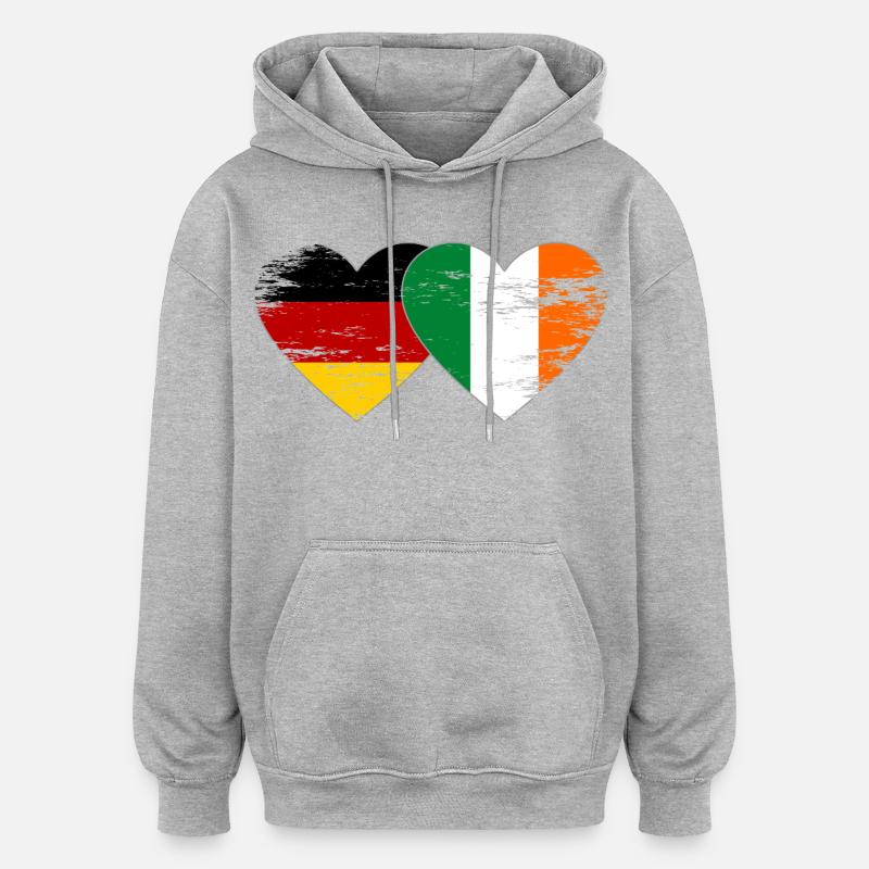 Cœur du drapeau Allemagne Irlande utilisé - Sweat à capuche oversize unisexe - gris chiné