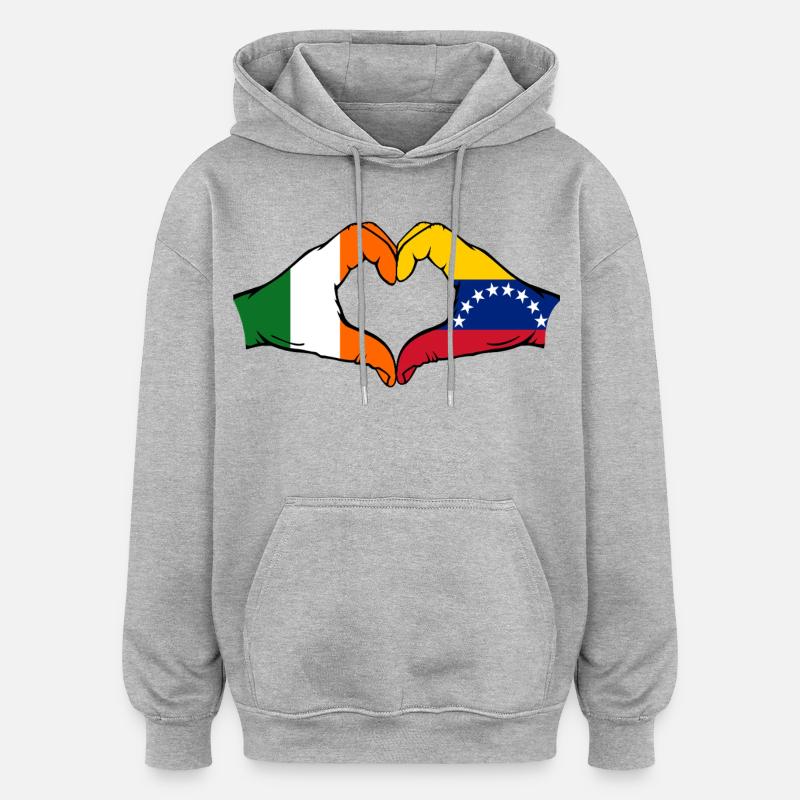 Cœur du drapeau Irlande du Venezuela - Sweat à capuche oversize unisexe - gris chiné