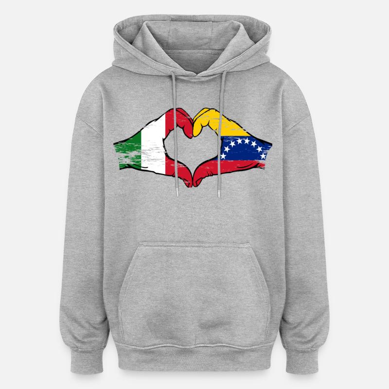 Italie Drapeau du Venezuela cœur utilisé - Sweat à capuche oversize unisexe - gris chiné