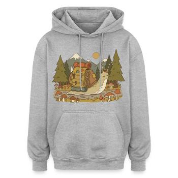 Aventure de randonnée sur un sentier forestier - Sweat à capuche oversize unisexe - gris chiné - Devant - Noah (186cm)