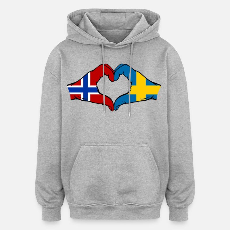 Drapeau Norvège-Suède Mains de cœur - Sweat à capuche oversize unisexe - gris chiné