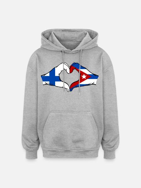 Finland Cuba Flag Hands Heart - Oversized Unisex Hoodie - heather grey