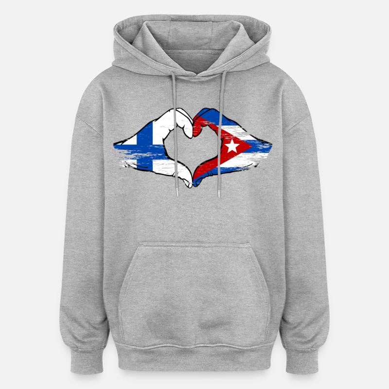 Finlande Drapeau Cuba Mains Cœur - Sweat à capuche oversize unisexe - gris chiné
