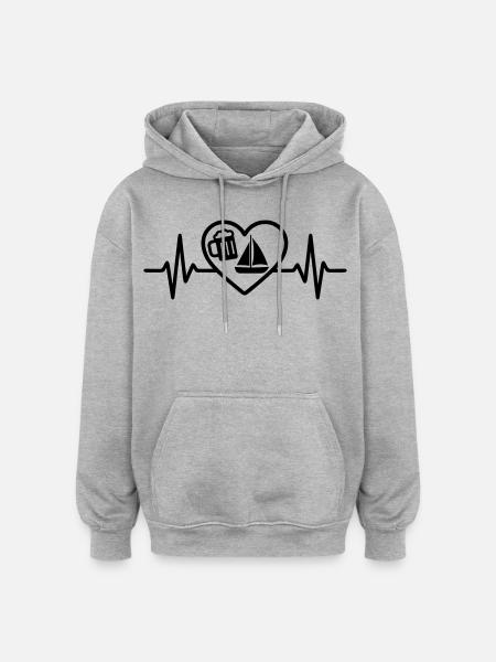 Heart Beer Sailing Humor - Oversized Unisex Hoodie - heather grey
