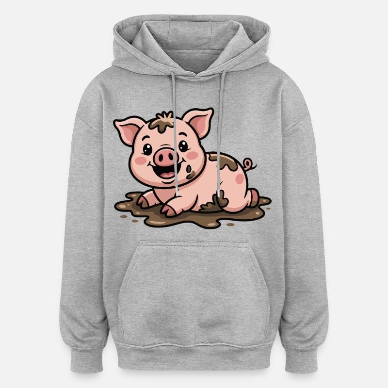 Cochon dans la boue mignon - Sweat à capuche oversize unisexe - gris chiné