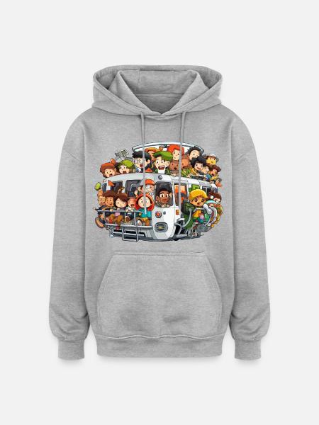Bunt besetzte Bus Szene - Oversized Unisex Hoodie - Grau meliert