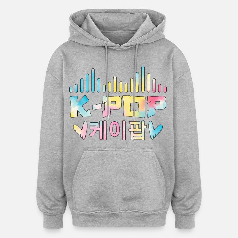 K Pop Korean 케이팝 - Sweat à capuche oversize unisexe - gris chiné