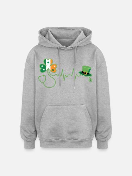 Shamrock Heartbeat Irish Med - Oversized Unisex Hoodie - heather grey
