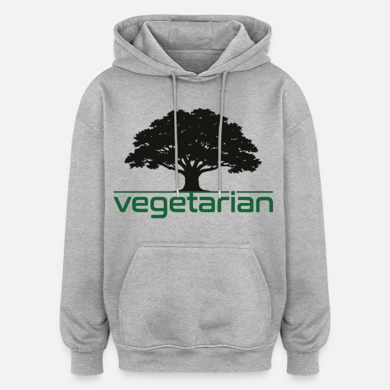 Chêne végétarien – Design nature et durabilité - Sweat à capuche oversize unisexe - gris chiné