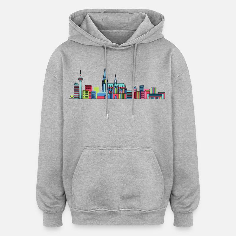Kölner Stadtschirm Dom: Moderne Linienkunst - Oversized Unisex Hoodie - Grau meliert
