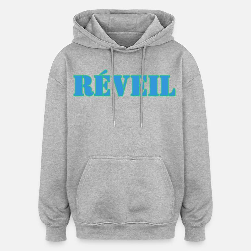 RÉVEIL - Sweat à capuche oversize unisexe - gris chiné