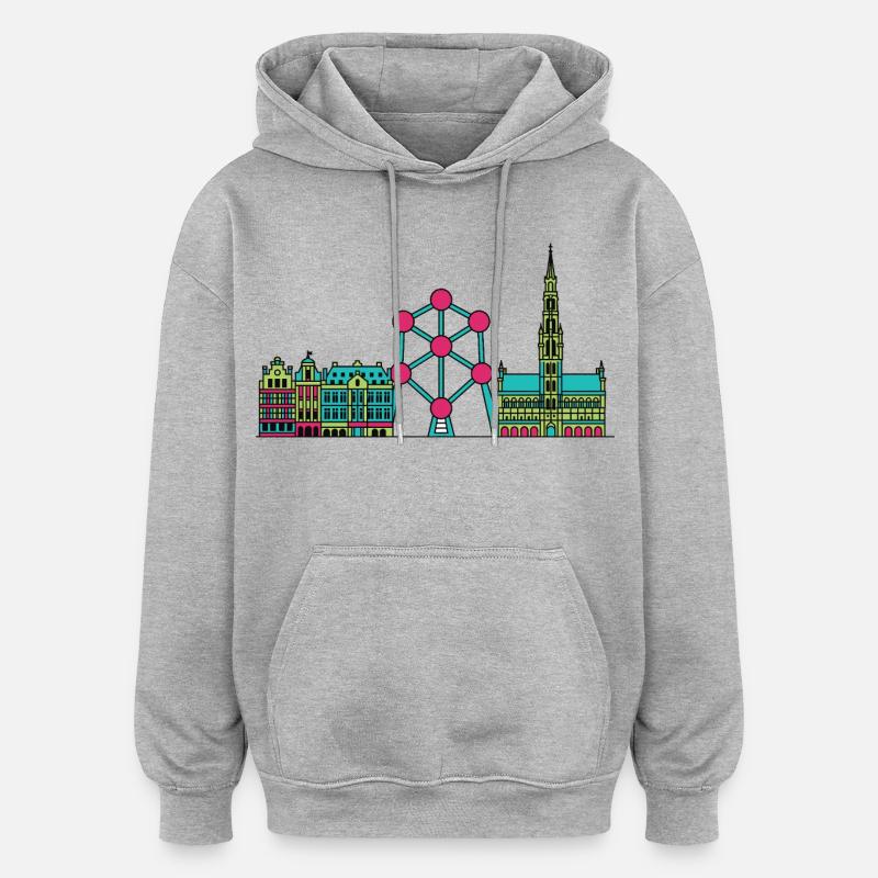 Brüsseler Stadtsilhouette Atomium Moderne Linienkunst - Oversized Unisex Hoodie - Grau meliert
