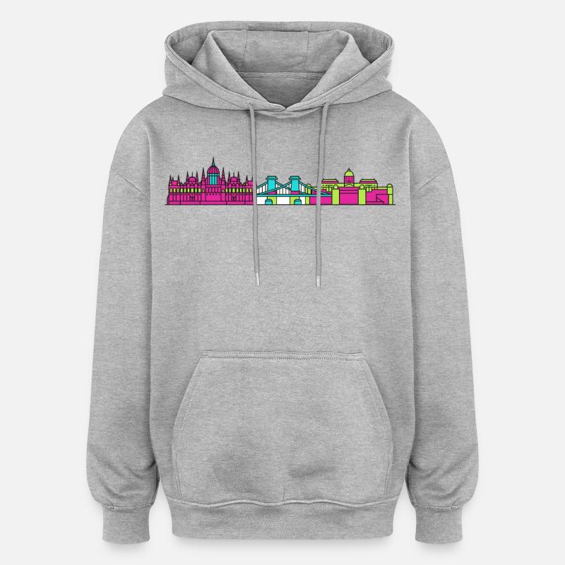 Budapester Stadtskyline-Parlament: Moderne Kunst - Oversized Unisex Hoodie - Grau meliert