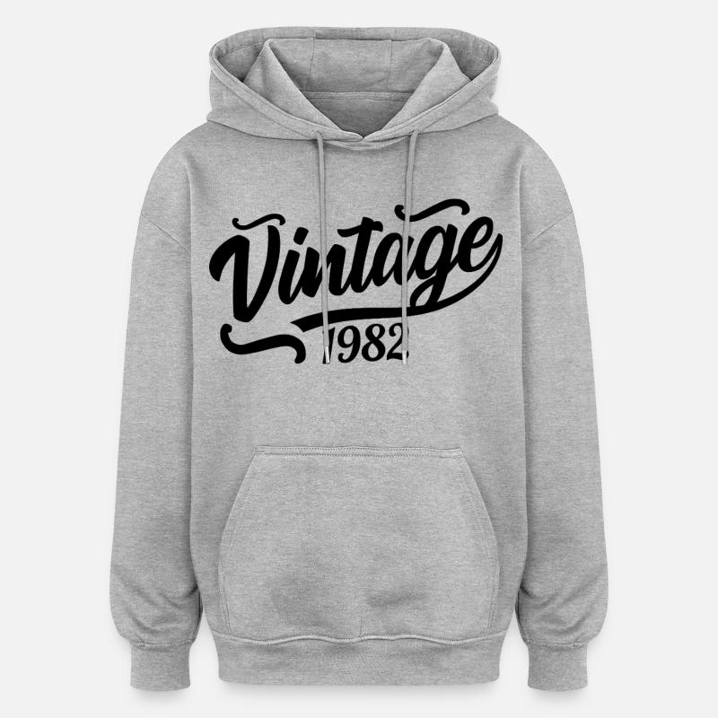 1982 Né en 1982, 56e anniversaire - Sweat à capuche oversize unisexe - gris chiné