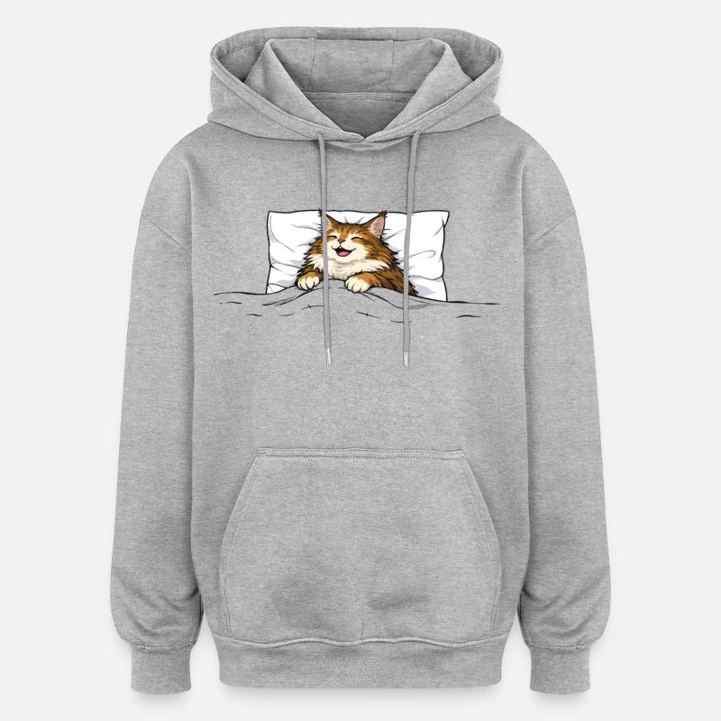 Sovande katt – Söt kramdjursdesign - Oversized luvtröja unisex - gråmelerad