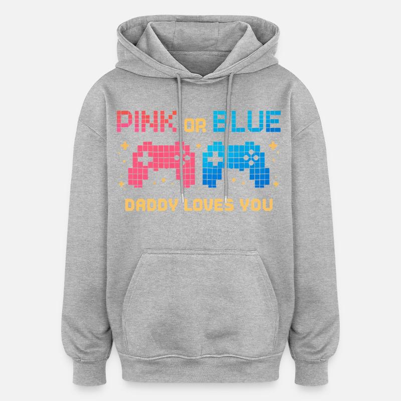 Pink or Blue Pixel Controller - Oversized Unisex Hoodie - heather grey