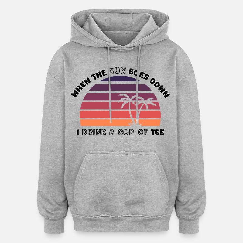 T-shirt rétro Sunset Palm Trees - Design - Sweat à capuche oversize unisexe - gris chiné