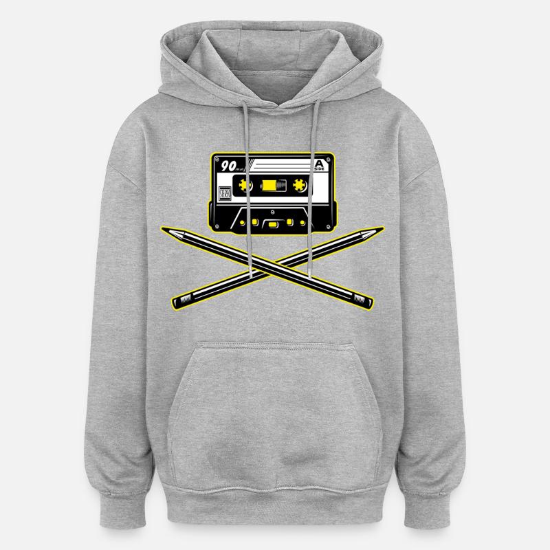 Cassette et crayons - Sweat à capuche oversize unisexe - gris chiné