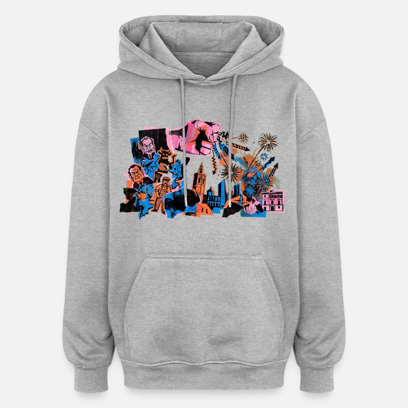 Fallas De Valencia Fireworks Risograph - Oversized Unisex Hoodie - heather grey