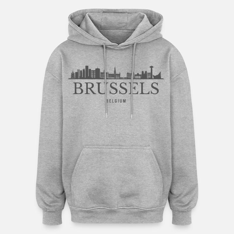 Bruxelles, Belgique, silhouette de Bruxelles - Sweat à capuche oversize unisexe - gris chiné