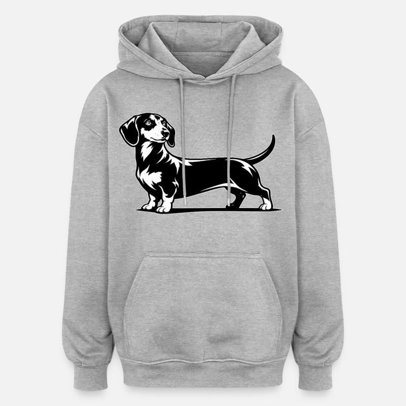 Teckel - Sweat à capuche oversize unisexe - gris chiné