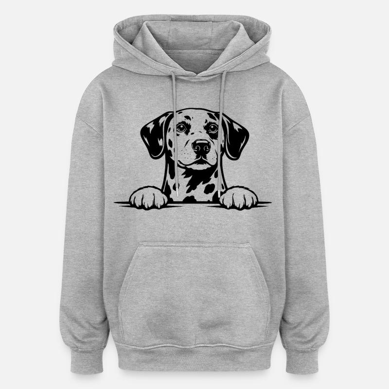 Portrait dalmate noir et blanc - Sweat à capuche oversize unisexe - gris chiné
