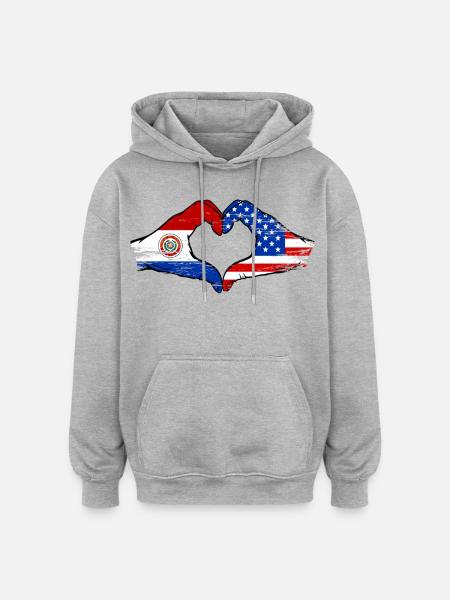 Paraguay USA Flags Heart - Oversized Unisex Hoodie - heather grey