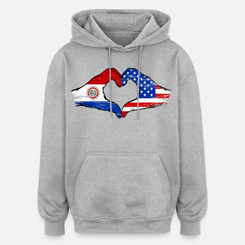 Paraguay USA Flags Heart - Sweat à capuche oversize unisexe - gris chiné