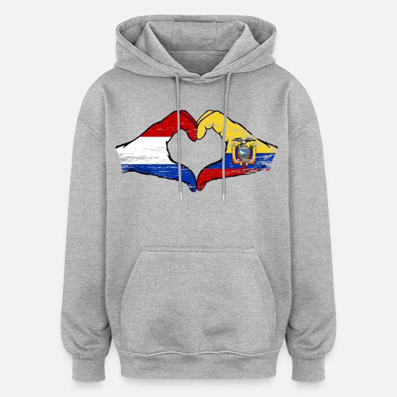 Cœur du drapeau de Hollande-Équateur utilisé - Sweat à capuche oversize unisexe - gris chiné
