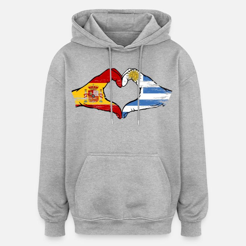 Drapeau Cœur Espagne Uruguay utilisé - Sweat à capuche oversize unisexe - gris chiné