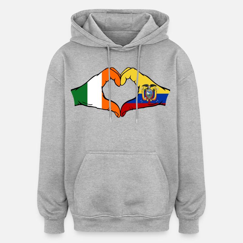 Cœur du drapeau Irlande Équateur - Sweat à capuche oversize unisexe - gris chiné