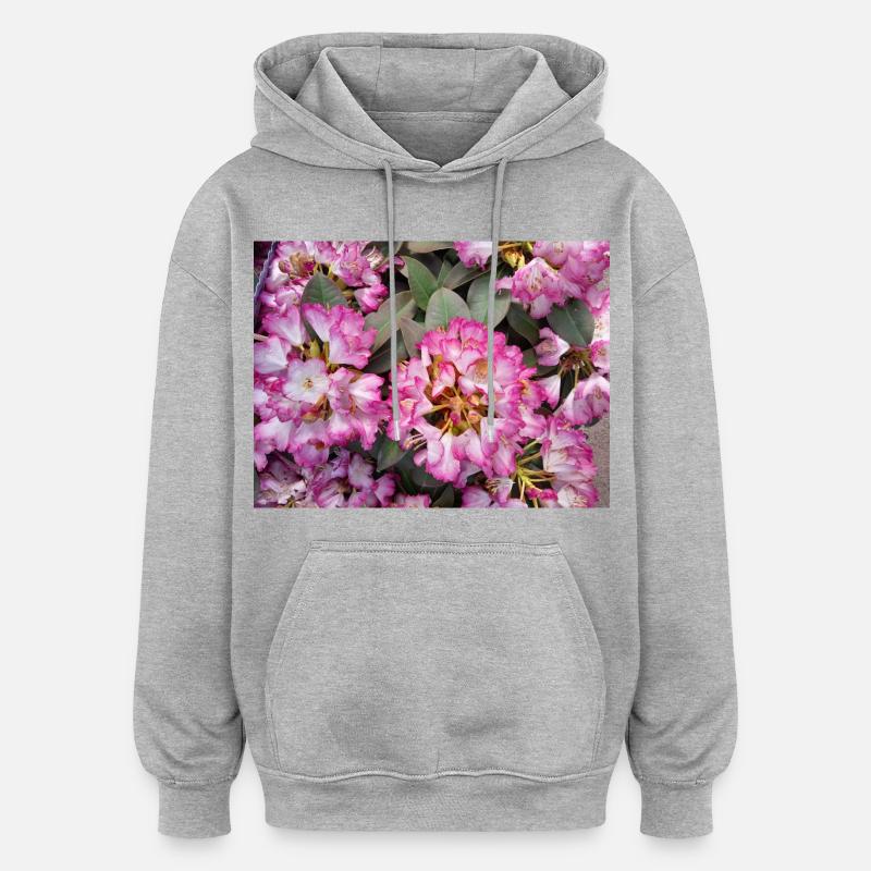 Rhododendron Rose Éclatant - Sweat à capuche oversize unisexe - gris chiné