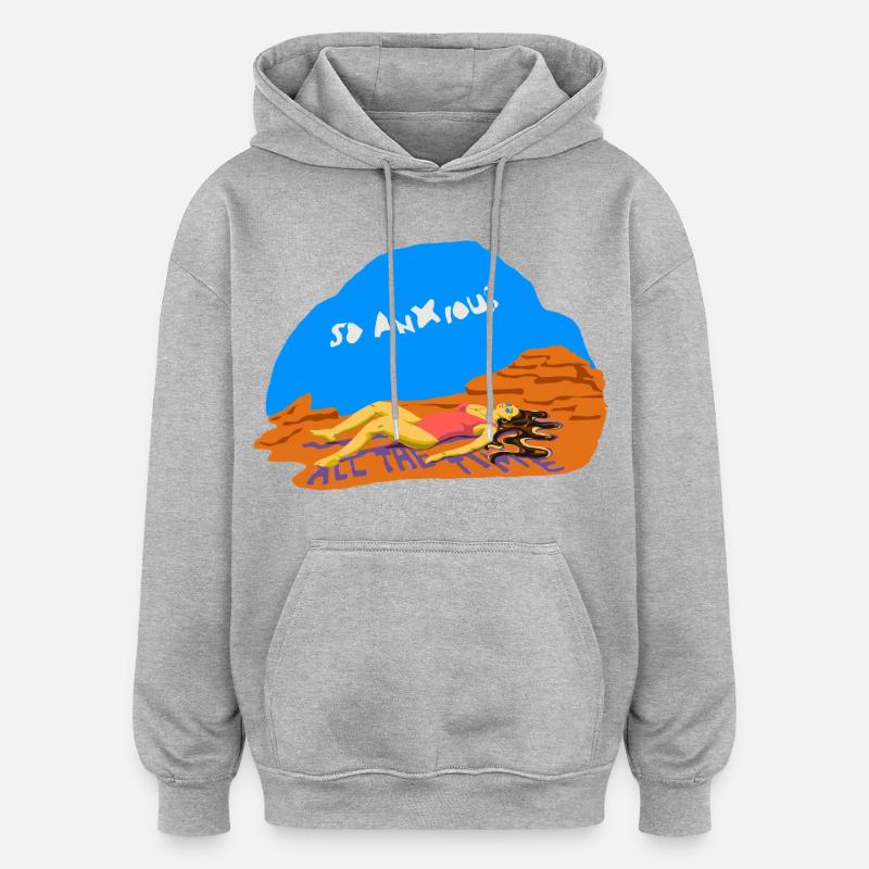 anxiété - Sweat à capuche oversize unisexe - gris chiné