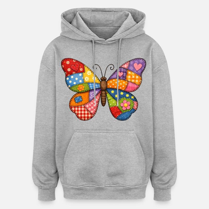 Patchwork Butterfly  - Oversized Unisex Hoodie - heather grey